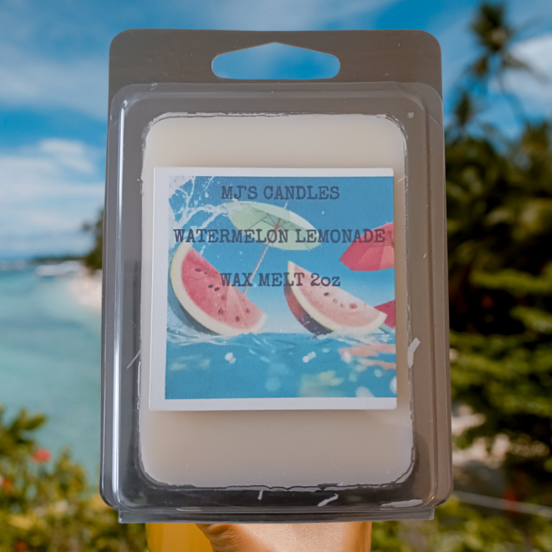 MJ'S CANDLES LLC watermelon lemonade home fragrance wax melt 2oz in clear packaging