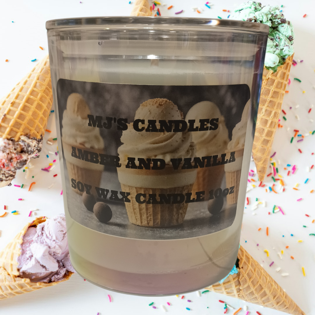 Amber and Vanilla soy wax candle 10oz