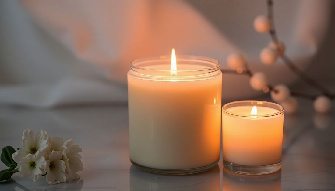 Luxurious handcrafted soy candles glowing softly