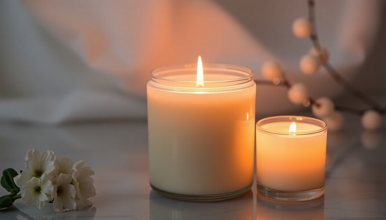 Luxurious handcrafted soy candles glowing softly