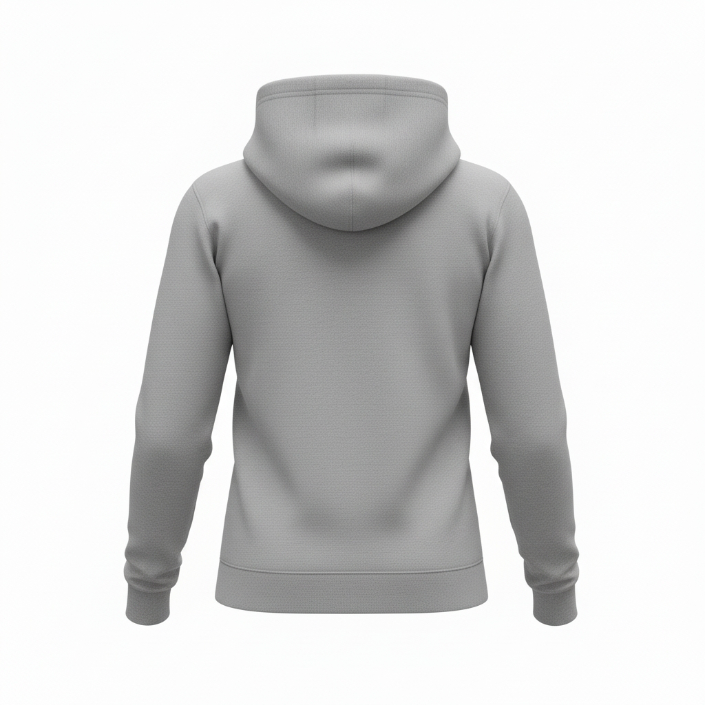 Back view of plain hoodie gray with long sleeves and a hood made by MJ'S CANDLES LLC