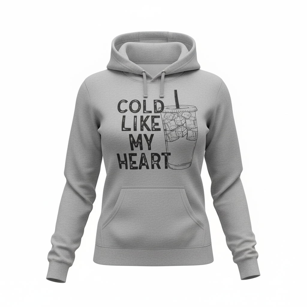 MJ'S CANDLES LLC hoodie gray with cold like my heart text and iced drink graphic on front