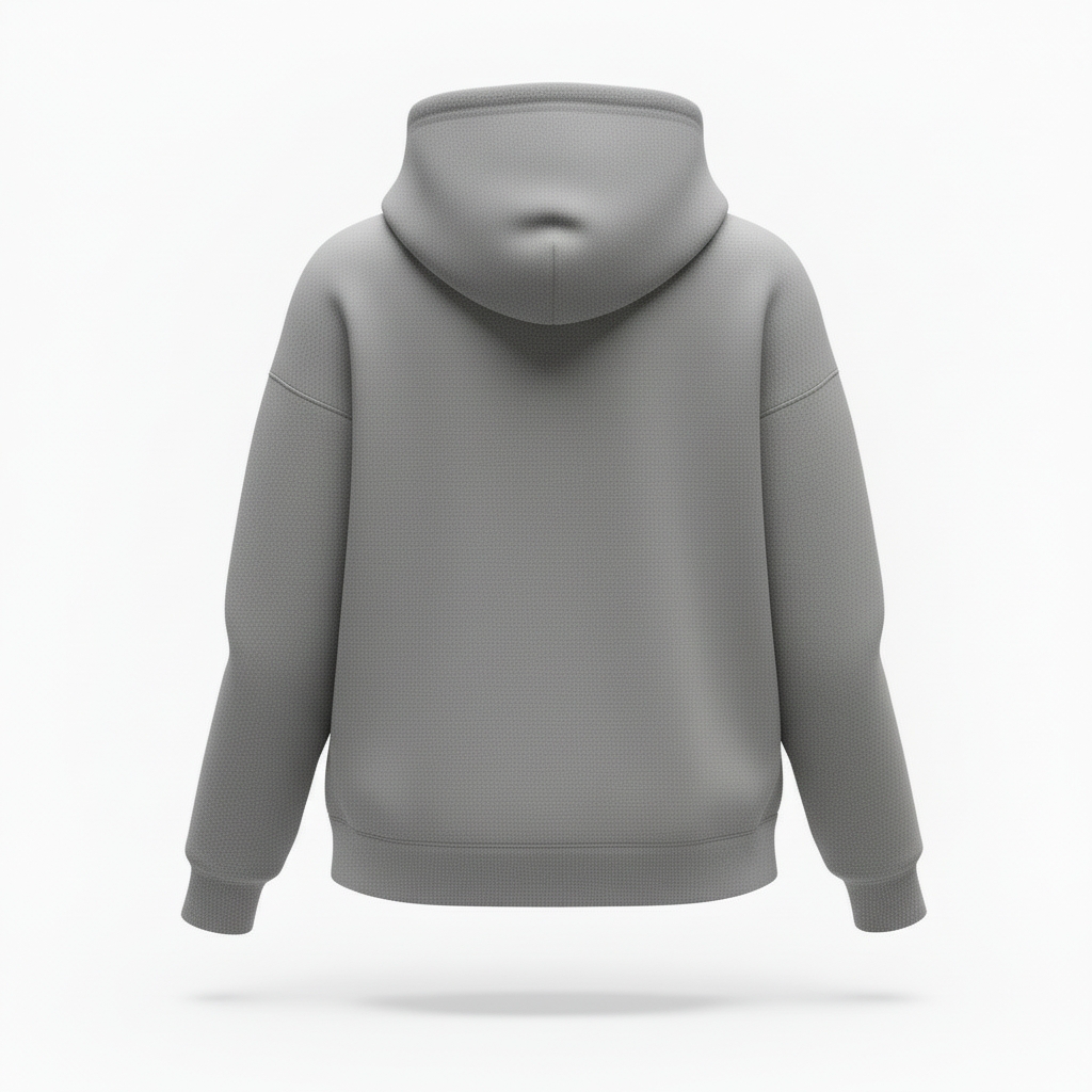 Back view of plain gray hoodie with long sleeves and a hood by MJs Candles LLC