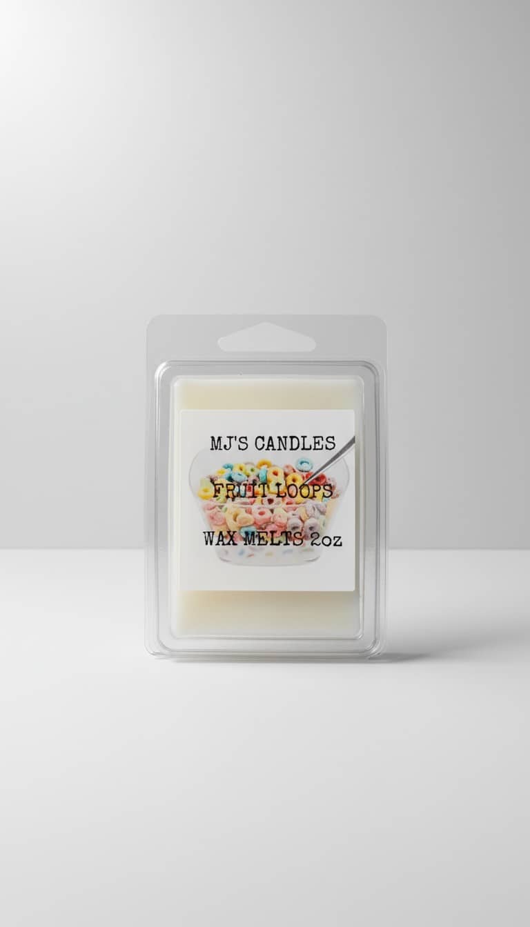 MJ'S CANDLES LLC handcrafted breakfast scent wax Fruit Loops wax melts 2 oz packaged in clear clamshell