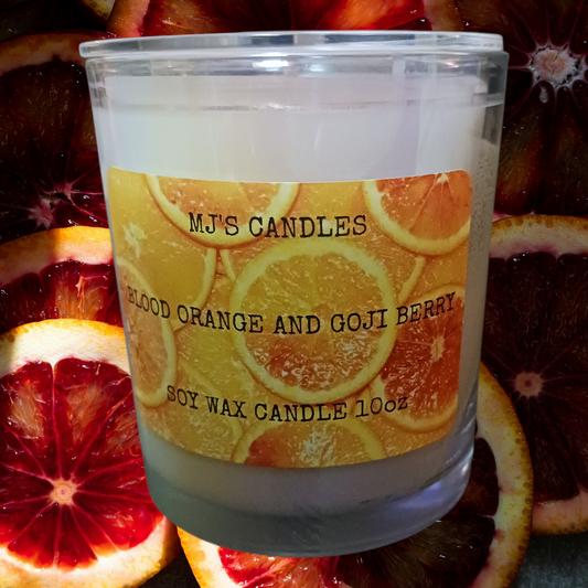 MJ'S CANDLES luxury soy scented candle in blood orange and goji berry scent with 10oz soy wax