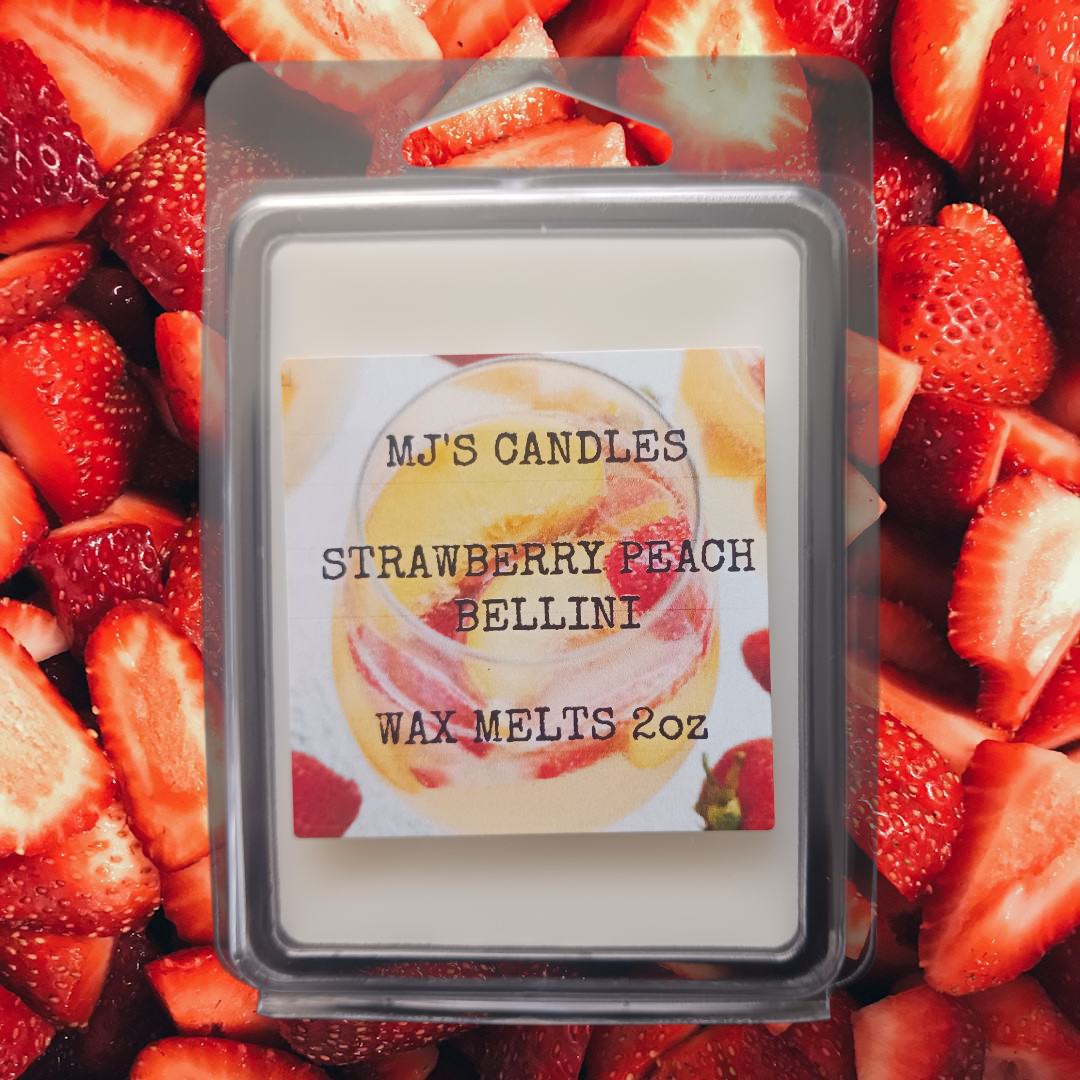 MJ'S CANDLES wax melts 2oz with strawberry peach bellini scent inspired by bellini peach cocktail