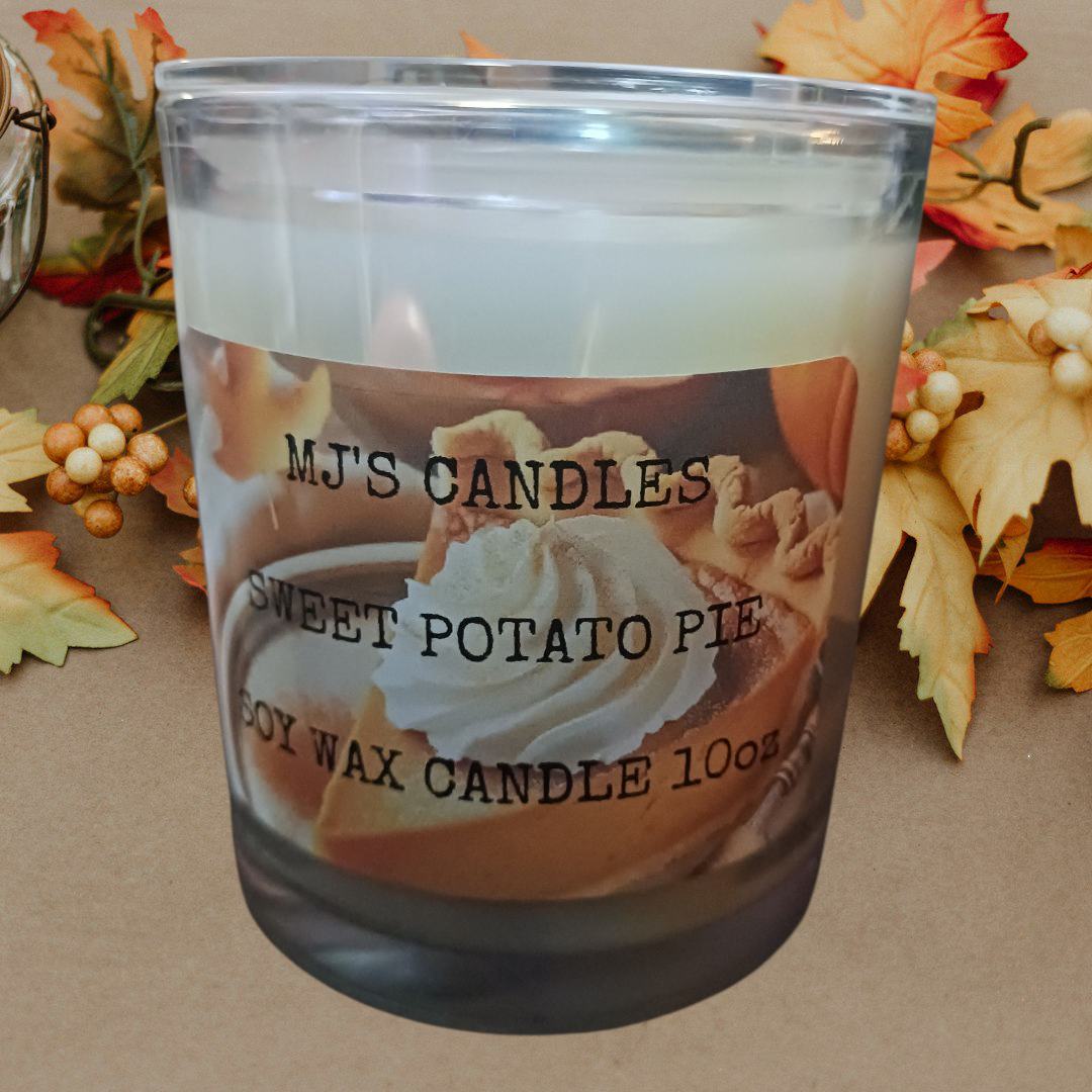 MJ'S CANDLES LLC handcrafted dessert scented candle in sweet potato pie fragrance with soy wax