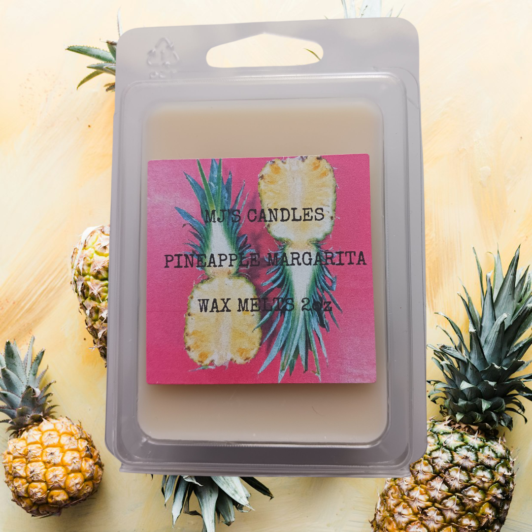 MJ'S CANDLES natural fruit scented wax melts Pineapple Margarita fragrance in clear clamshell packaging