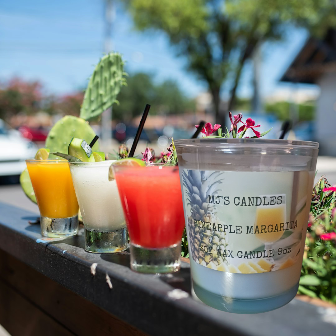 MJ'S CANDLES LLC tropical scented natural candle Pineapple Margarita soy wax with colorful tropical drinks