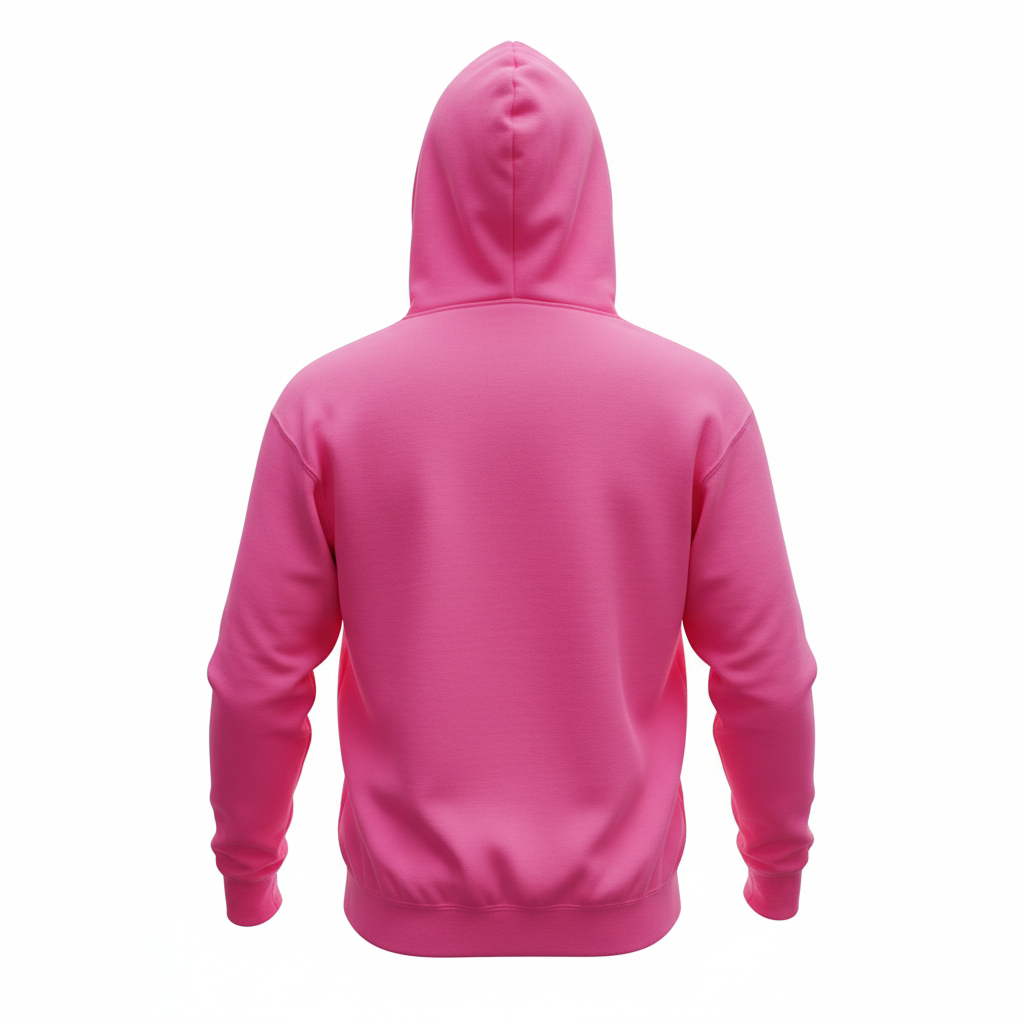 Back view of plain pink hoodie with hood up and long sleeves by MJs Candles LLC