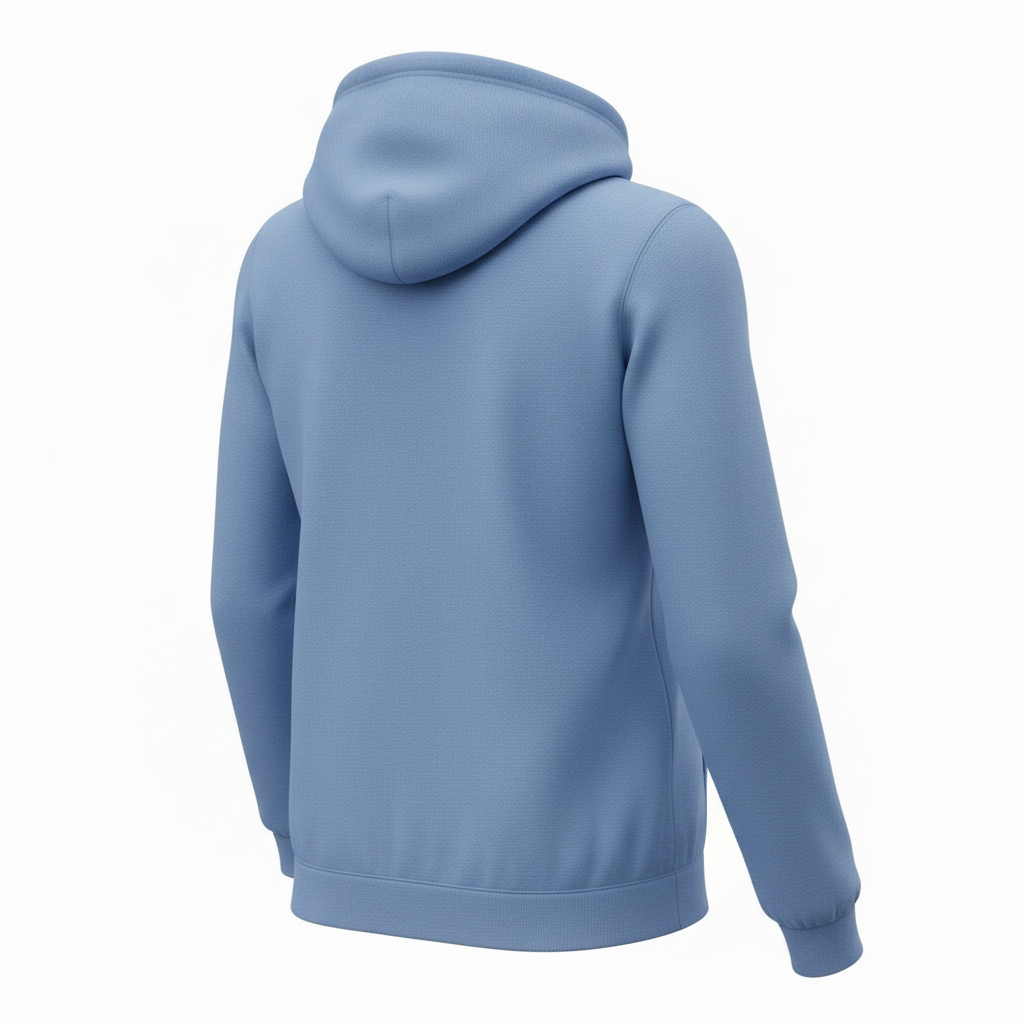 Light blue women's hoodie with long sleeves and hood shown from the back by MJ'S CANDLES LLC
